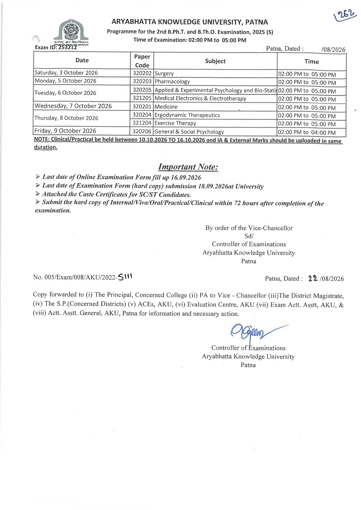 Programme for the 2nd B.Ph.T. and B.Th.O. Examination, 2025 (5)