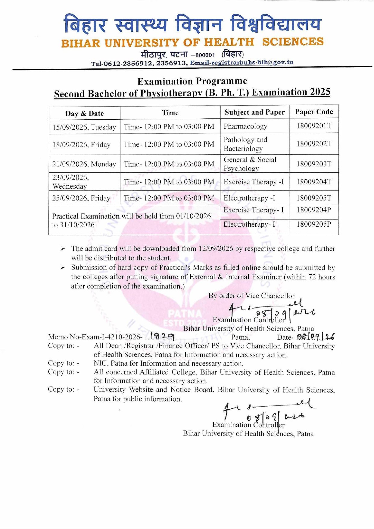 Examination Programme